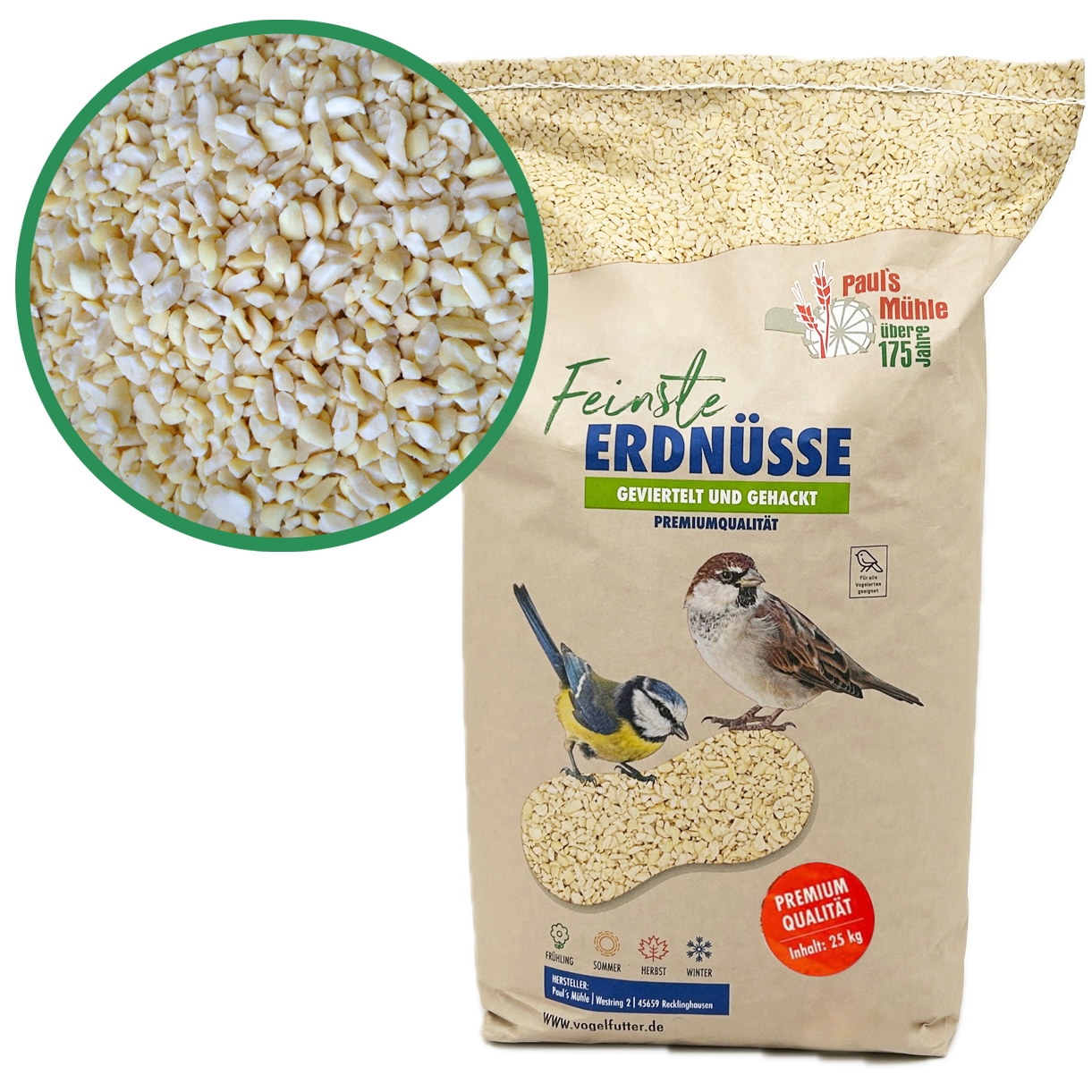 Paul's Mühle Erdnüsse geviertelt gehackt 25 kg