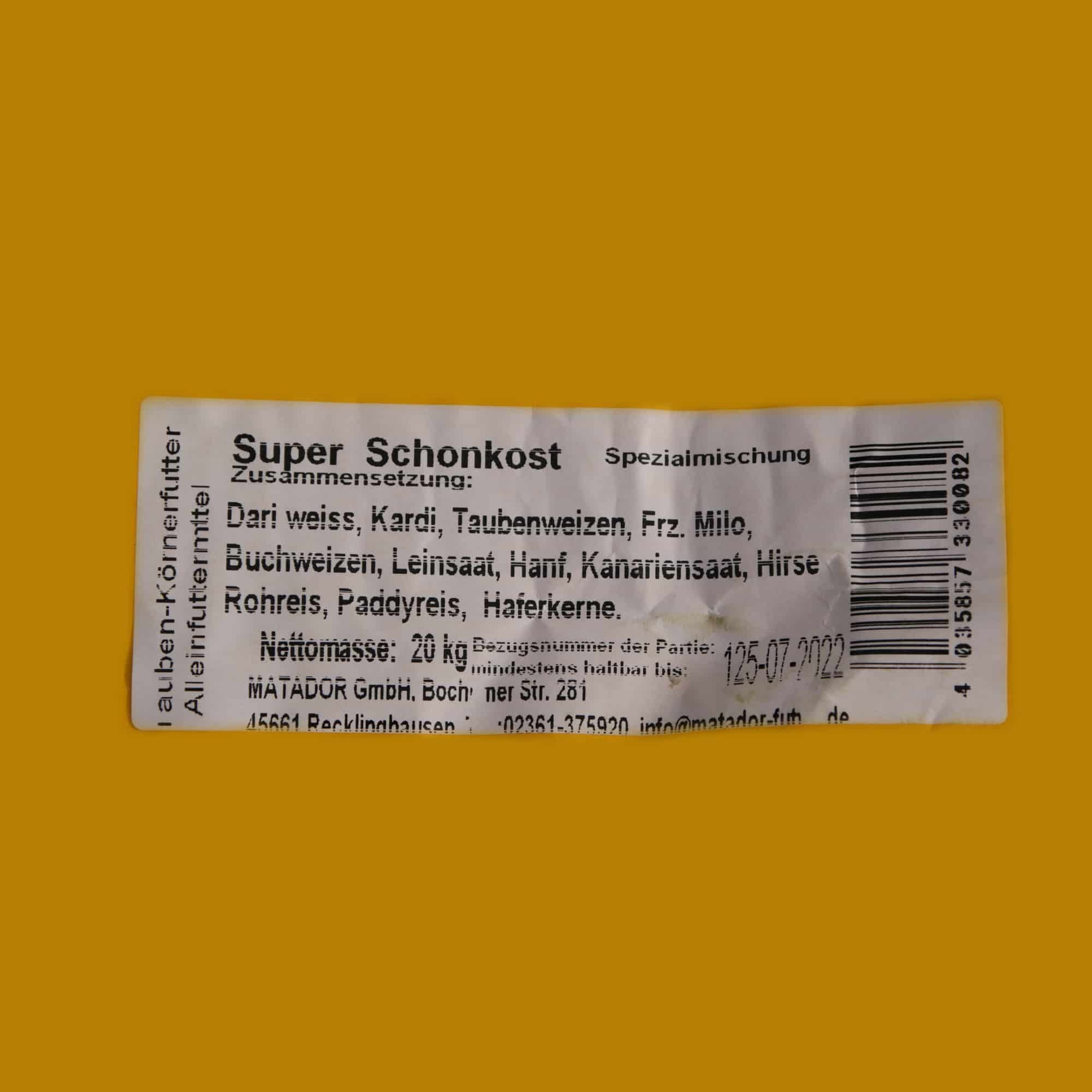Matador Super Taubenfutter Schonkost 20 kg