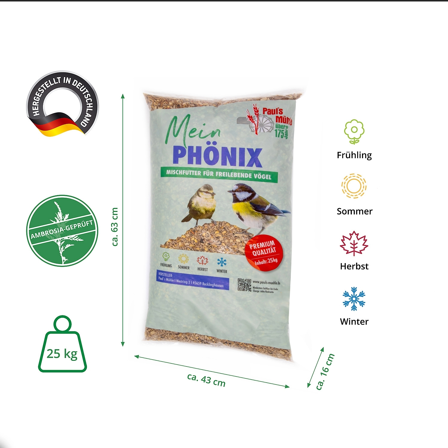 Paul's Mühle Wildvogelfutter Phönix 25 kg