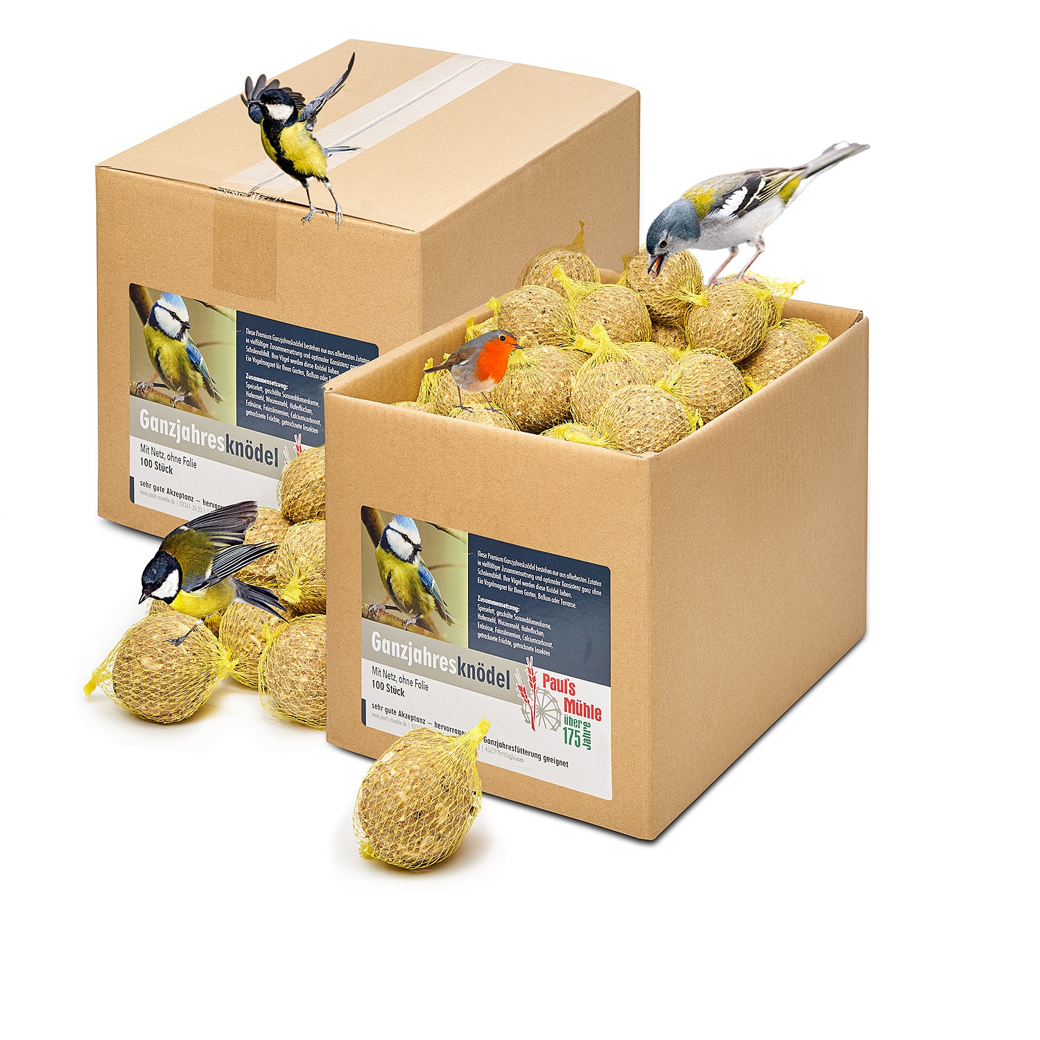 Paul's Mühle Ganzjahresknödel mit Netz 2 x 100 Stück (2 Kartons)