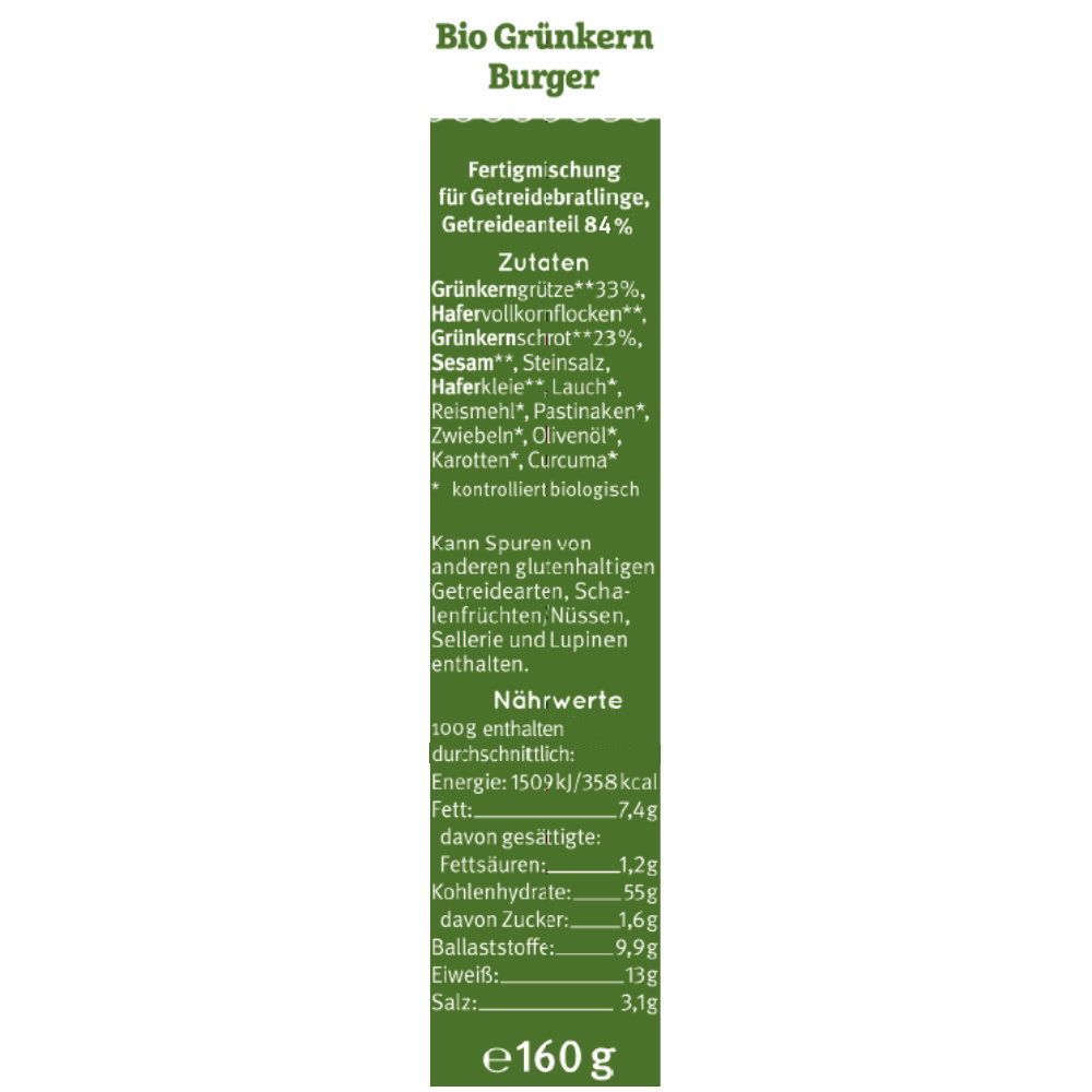 Bauck Mühle BIO Demeter Grünkern Burger 160 g