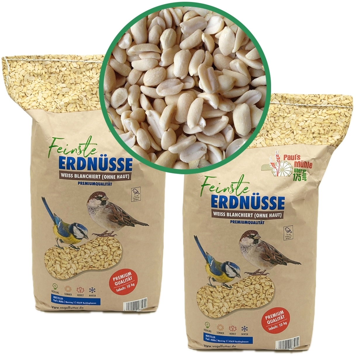 Paul's Mühle Erdnüsse weiss blanchiert ohne Haut 2 x 10 kg