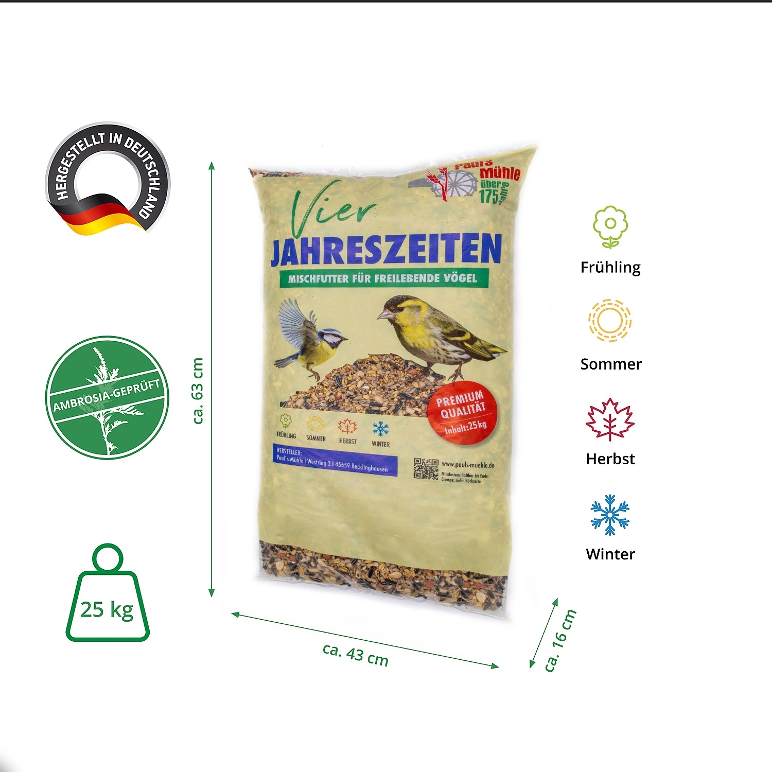 Paul's Mühle Wildvogelfutter 4-Jahreszeiten 25 kg