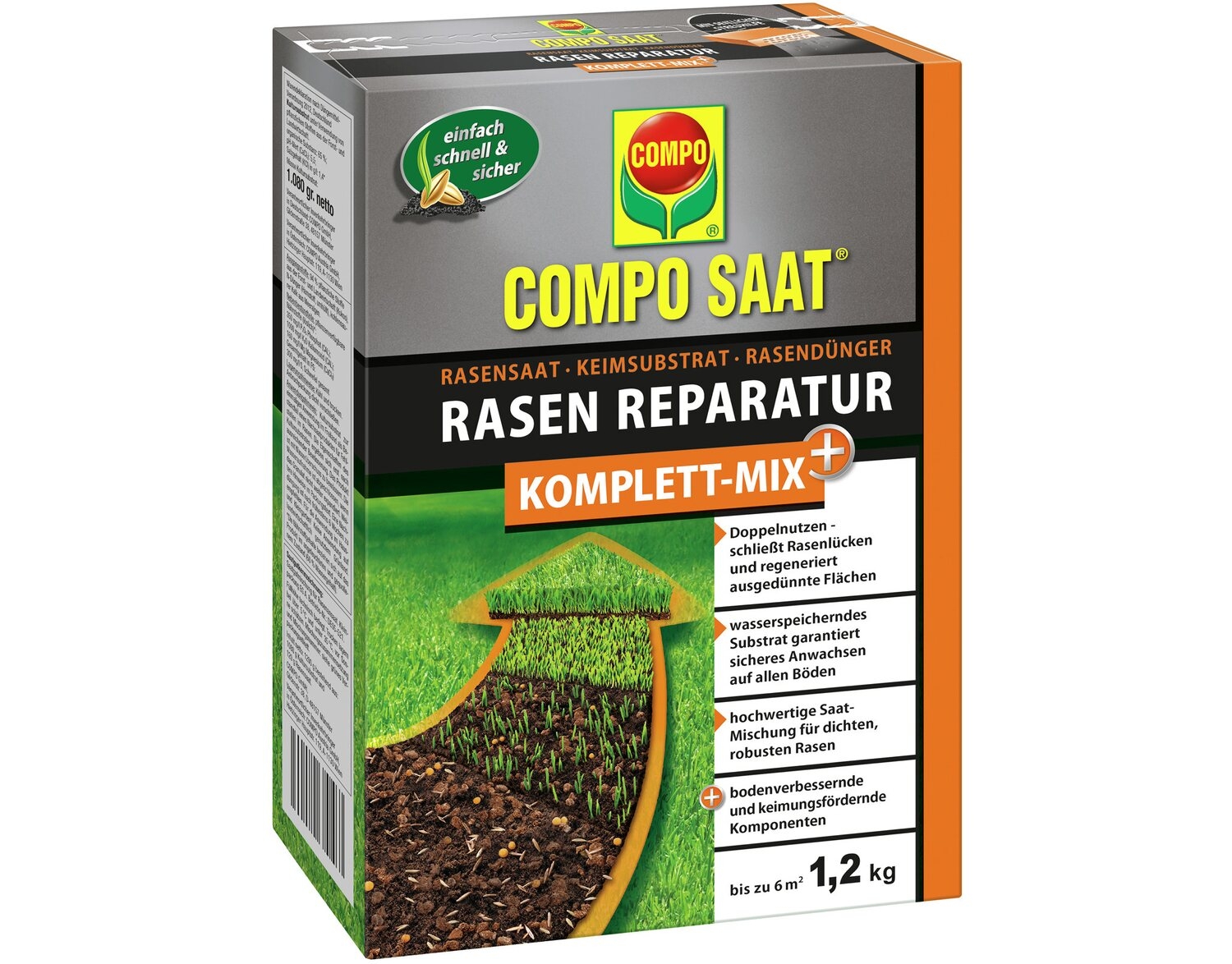 COMPO SAAT Rasen Reparatur Komplett-Mix+ 1,2 kg