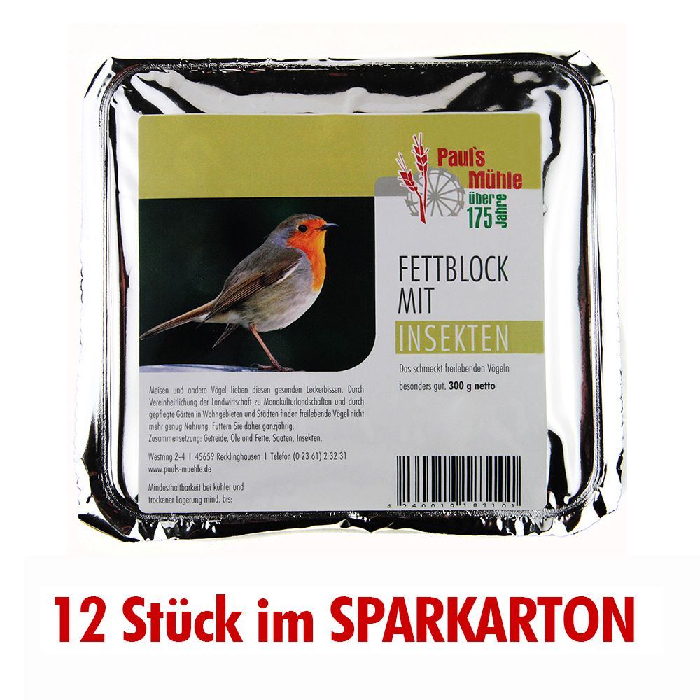 Paul's Mühle Fettblock mit Insekten 12 x 300 g (= 3,6 kg)