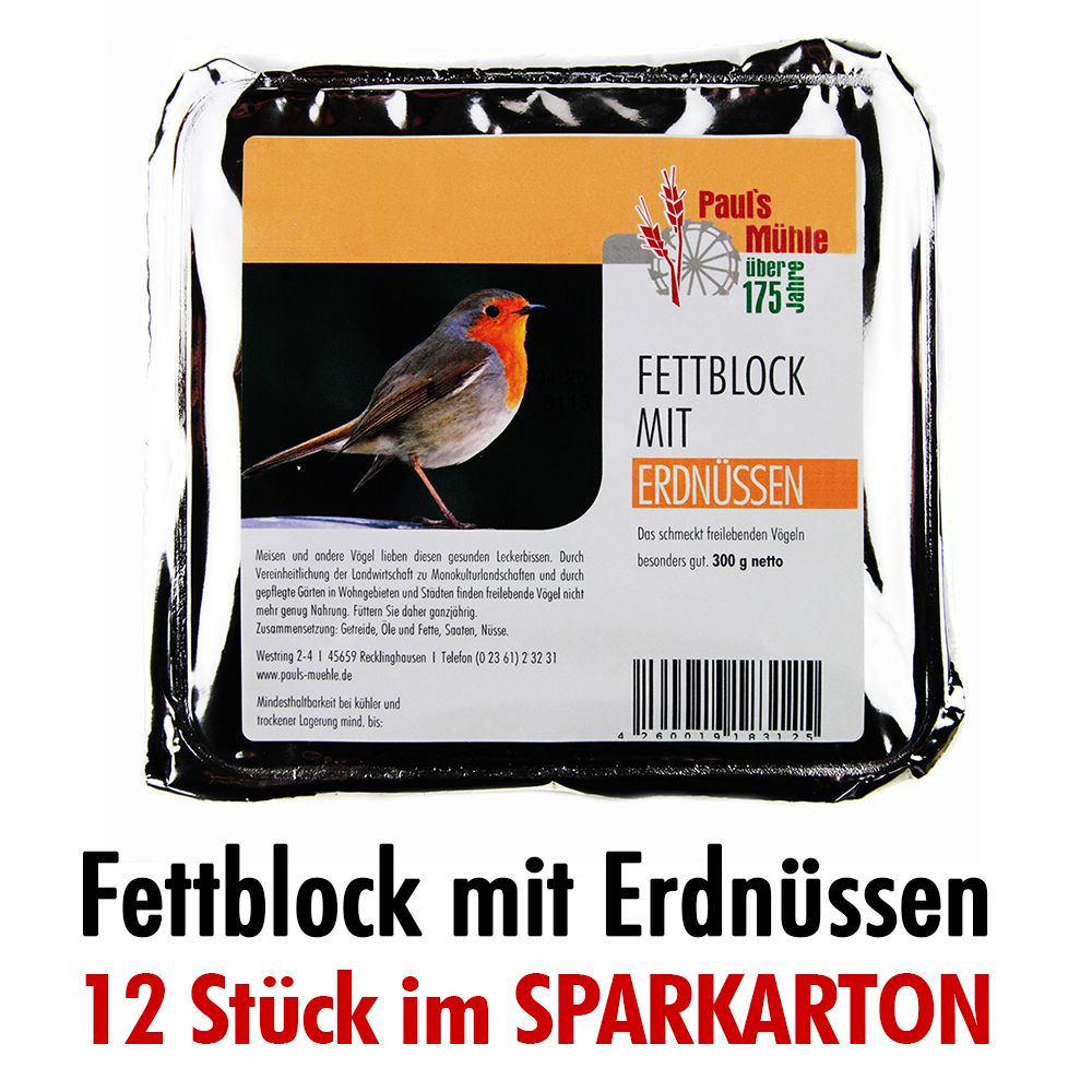 Paul's Mühle Fettblock mit Erdnüssen 12 x 300 g (= 3,6 kg)